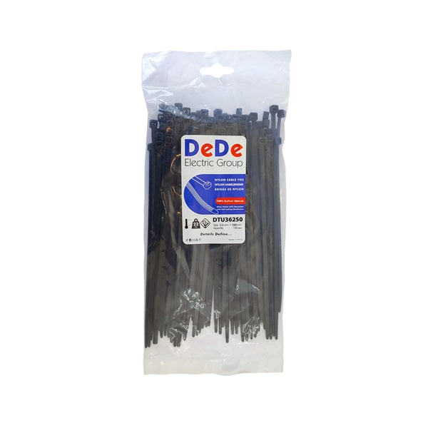 DTU36250 بست کمربندی پلاستیکی مشکی آنتی یو وی طول 250mm برند DeDe مدل DTU36250